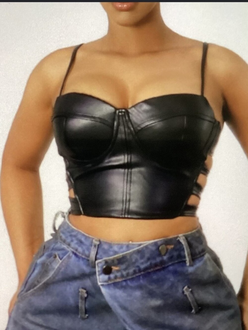 NWT Black Faux Leather Strappy Bustier-Corset Cutout Top-L